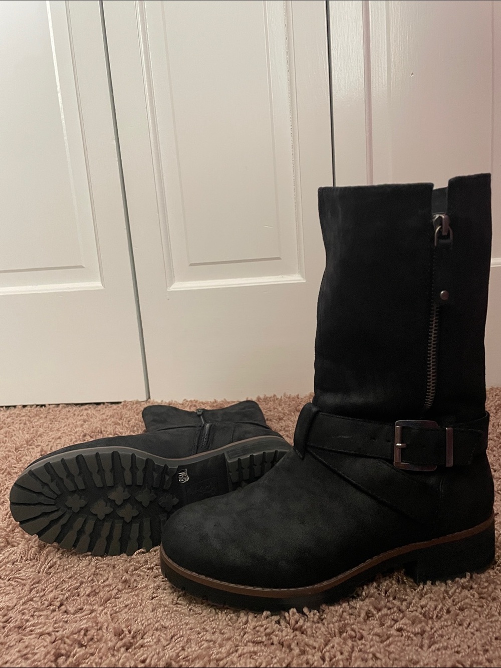 Crown Vintage Black Mid-Calf Buckle Combat Boots